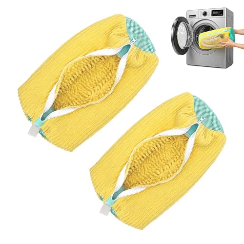 2 Piezas Bolsa para Lavar Zapatillas en Lavadora Reutilizable Bolsa Lavadora Zapatillas con Cremallera Oculta Protección Antigolpes de Malla Transpirable para Deportivas y Calzado Casual, Amarillo