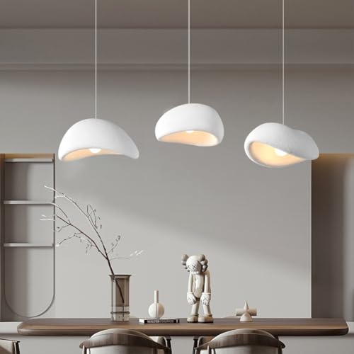 TMKOO Lampadario Sospeso Wabi Sabi E27 Moderno 3 Luci Bianco Design Irregolare Altezza Regolabile per Tavolo Sala da Pranzo Soggiorno Camera da Letto Cucina Caffetteria Illuminazione Isola(B)