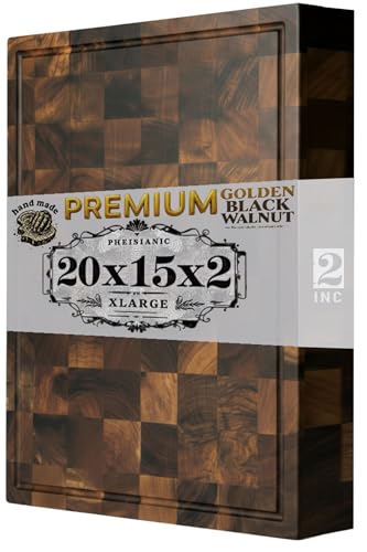 20x15x2" Premium Walnut Wood Cutting Board, Handcrafted Butcher Block with Checkered Pattern, Professional Kitchen Chopping Board Gift Box Packaging Beeswax & Olive oil