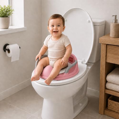 Image of Apple Baby Kids Potty Training Seat with Handles for Western Toilet | Comfortable & Anti-Slip Baby Toilet Trainer PS1067 (PINK)
