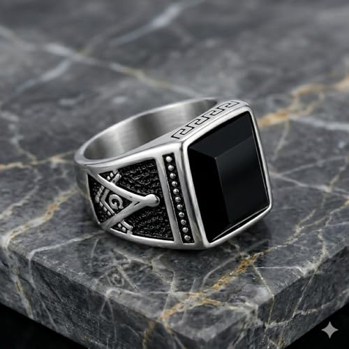 Image of THE MEN THING Cubic Zirconia Ring for Men (Steel Colour),Luxury Thick Solid 316L Stainless Steel Ring with Oval /Squre Square Gemstone - Ring Jewelry (Cubic Zirconia, 20)