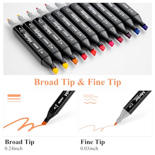 M&G 168 Colors Alcohol Markers, Stocking Stuffers, Christmas gift Dual Tip Markers, Chisel & Fine Alcohol-based Art Marker Set for adult Coloring Illustration - Thumbnail 2