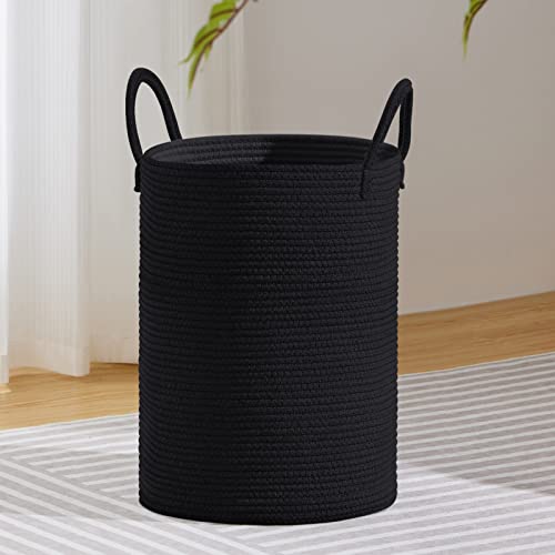 Image of VIPOSCO Large Laundry Hamper, Tall Woven Rope Storage Basket for Blanket, Toys, Dirty Clothes in Living Room, Bathroom, Bedroom - 58L Black