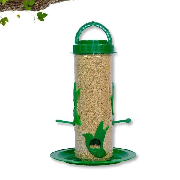 Image of Amijivdaya Medium Hanging Bird Feeder for Garden Balcony | 4 Feeding Ports | 700g Seed Capacity | Food-Grade Plastic | Easy Refill & Weatherproof (Green, Pack of 2)