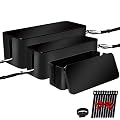 [Set of Three] Cable Management Boxes Organizer, Large Storage Wires Keeper Holder for Desk, TV, Computer, USB Hub, System to Cover and Hide & Power Strips & Cords (Black)