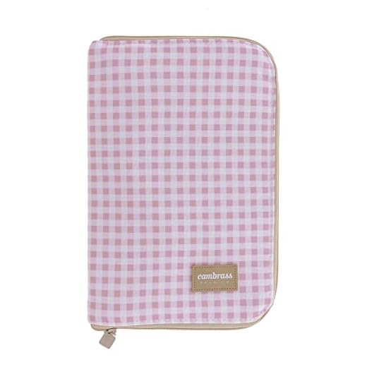 Cambrass - Portadocumentos bebé con cremallera – carpeta portadocumentos – Carpeta documentos bebe con bolsillos y cremallera – libro de nacimiento - Portadocumentos Vichy Rosa 3x19x27 cm