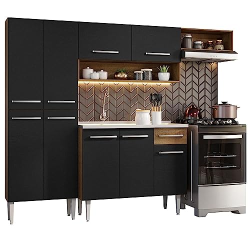 La mejor comparación de Cocina Integral Con Parrilla - los más vendidos. 47 Madesa Cocina Integral Modular con Tarja INOX 229cm Emilly 12 - Marron/Negro