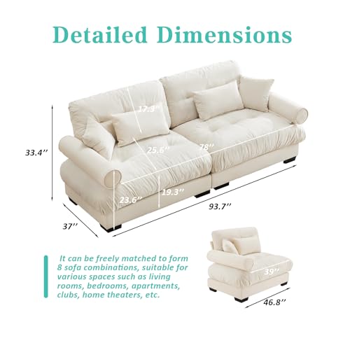 Image of SoarFlash Living Room Velvet Recliner Sofa Small Sofa, Loveseat for Apartment, Storage Sofa with Solid Wood Frame (93.7inch, Beige)