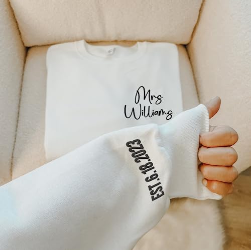 Izi Pod Custom Mrs. Embroidered Sweatshirt, Date On Sleeve, Personalized Gift For Bride, Wife Shirt, Future Mrs Hoodie, Engagement Gift, Bride To Be, Valentines Gifts, Christmas Shirt For Men, Hoodie #TOP1
