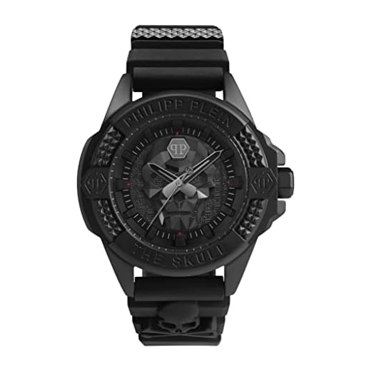 Philipp Plein Mens IP Black 44 mm The $Kull Strap Watch PWAAA0721