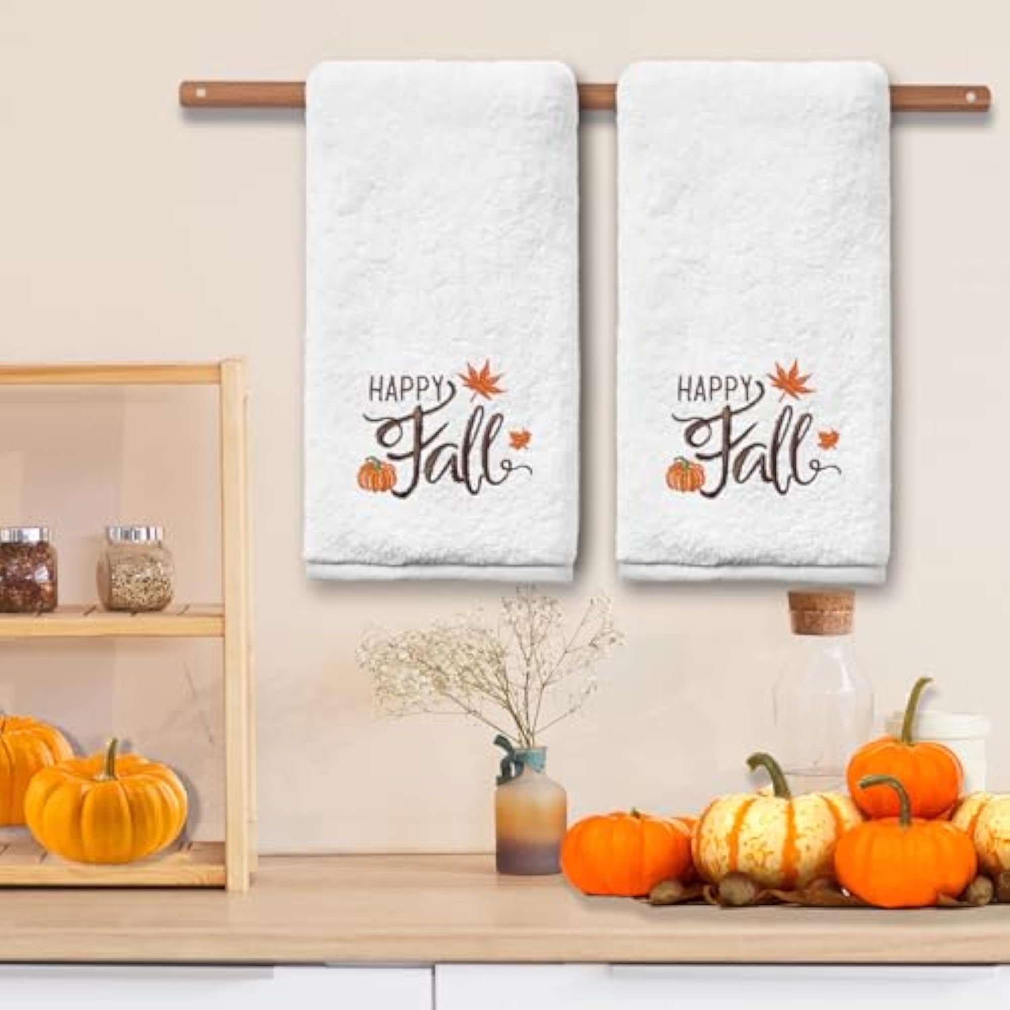 Fall Hand Towels for Bathroom Set of 2, Pumpkin Decor