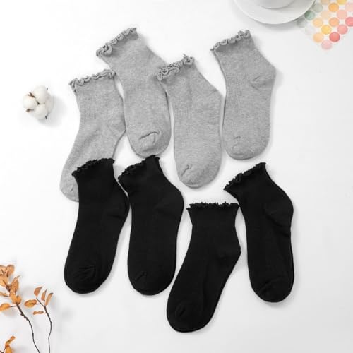 Image of 8 Pairs Cute Ruffle Frilly Ankle Socks Women, Lace Lettuce Socks