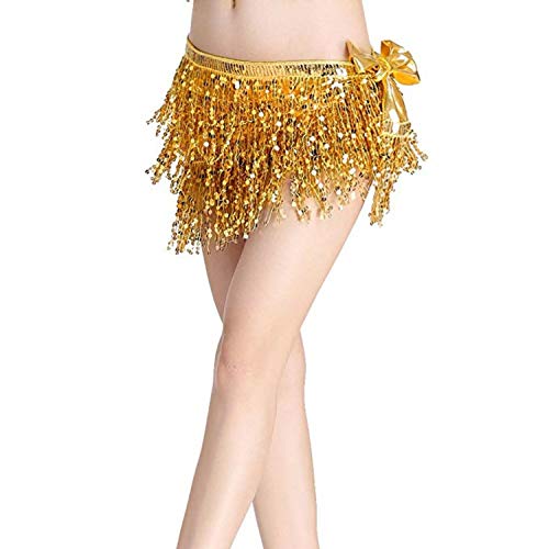 Image of VRITRAZ Women's Chiffon Belly Dance Hip Scarf Waistband Belt Skirt Mixed Colors Beads and Golded Coins