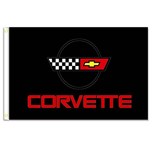 Home King Corvette Noir Drapeaux Bannière 0,9 x 1,5 m 100% Polyester, Toile Tête avec Oeillets en Métal