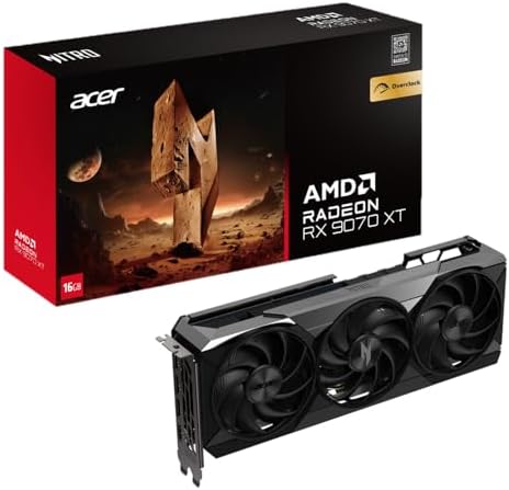 Acer Nitro AMD Radeon RX 9070 XT Overclocking Graphics Card with 16GB GDDR6 | PCI Express 5.0 | OC Boost Clock 3.1 GHz | 3 FrostBlade 4.0 Fans | TPD 340W | 1 x HDMI 2.1a & 3 x DisplayPort 2.1