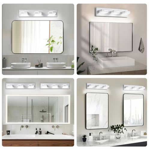 Image of LED Modern Bathroom Vanity Light Fixtures, Dimmable White Vanity Lights for Bathroom Lighting Fixtures Over Mirror, with 360 Rotatable Acrylic Heads 3-Light 22-inch (Cool White 6000K)