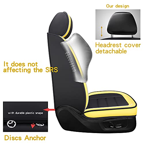 BABYBLU Leather Car Seat Covers Full Set for Women,Men,Water Proof Synthetic Leather for Cars SUV Pick-up Truck Universal Fit Set for Auto Interior Accessories(Airbag Compatible) (Yellow- 2pcs)
