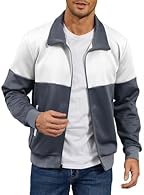 FEATURE: Lightweight casual bomber jacket features stand collars that block wind or lay flat for relaxed ease, plus color-block styling with side pockets and ribbed trim for street-ready flair and easy movement. MATERIAL: 93% polyester, 7% spandex. L...