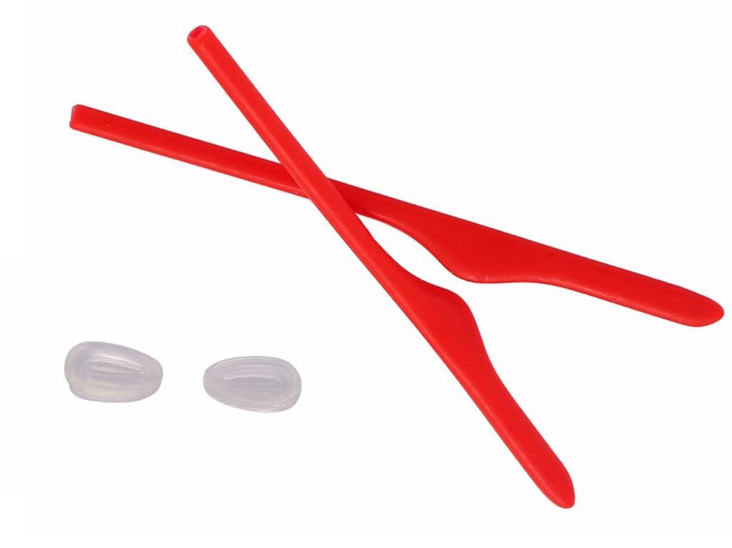 Caulo Replacement Kit of Temple Ear Socks and Nose Pads Compatible with Oakley Keel Tech OX3122 Glass Eyeglass Frames (Red w Clear Nose Pads - 1 Set)