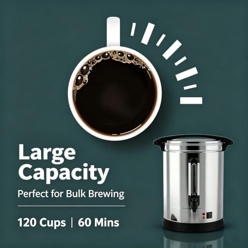 Image of Commercial Coffee Maker, Percolator Coffee Pot, 120-Cup Hot Water Urn | 18L /4.8Gal Large Hot Beverage Dispenser, Insulated Stainless Steel Design for Party Buffet Catering