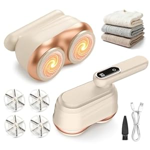 RoserRose Fusselrasierer Elektrisch Doppelkopf mit Klappbarem Griff -Fusselrasierer Kleidung mit LED-Akku-Anzeige – Pilling Rasierer mit 4 Stück 24 Klingen – Fabric Shaver für Alle Stoffe - Beige