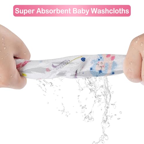 Image of Baby Washcloths, 24Pack Baby Wash Cloths Extra Soft & Ultra Absorbent, Baby Towels and Washcloths Face Towels for Unisex Boys Girls Body, Washclothes Gentle on Sensitive Skin, 9x9 Mermaid