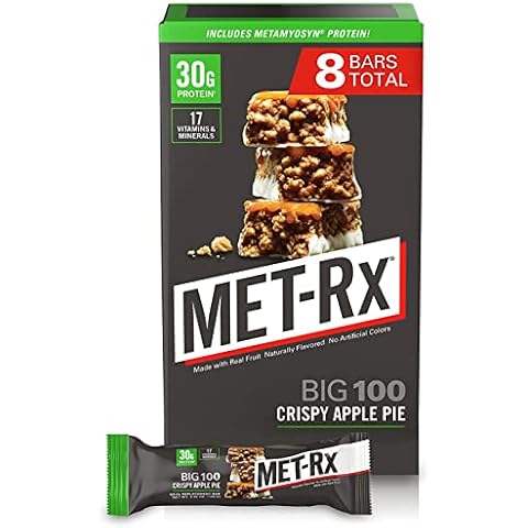MET-Rx Big 100 Protein Bar, Meal Replacement, 30G Protein, Gluten Free, Crispy Apple Pie, 3.52 oz. ea, 8 Count (Packaging May Vary) Cover