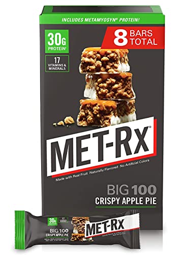 Proteínas, MET-Rx Big 100 Colossal Protein Bars, Great as Healthy Meal Replacement, Snack, and Help Support Energy, Gluten Free, Crispy Apple Pie, 100 g, 4 Count (Pack of...