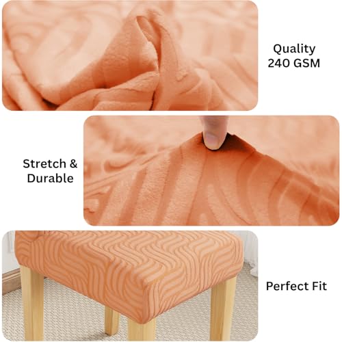 Image of Lukzer Elastic Dining Chair Cover - 4PC Pastel Orange Ripple Lines | Textured High Stretch Jacquard Seat Cover | Removable Washable Short Dining Chair Cover Protector Seat Slipcover | (CC-162-04)