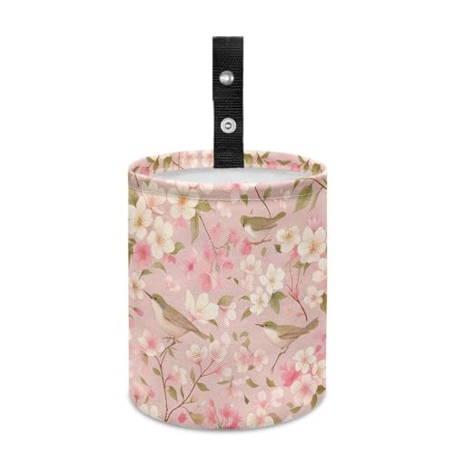 Image of Bird Flower Cute Car Trash Can, Cute Car Trash Bag, Hanging Car Organizer and Storage Bag, Trash Bin for Vehicle, Travelling, Camping
