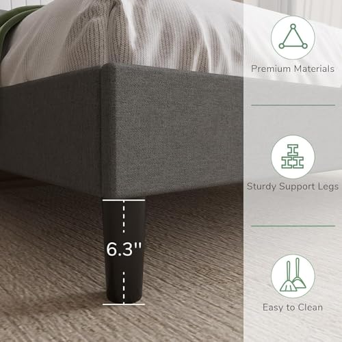 Image of Wooden Modern Upholstered King Size Bed for Bedroom | Wooden Double Bed Without Storage | Platform Cot Upholstered Bed with Upholstery Fabric | Engineered Wood | 6.5 x 6 Ft | Light Grey-A