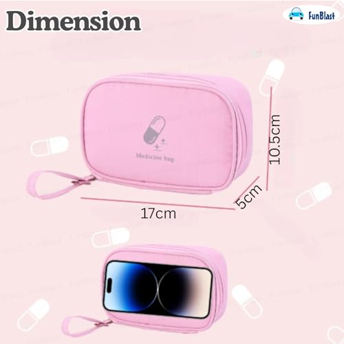 Image of FunBlast Portable Medicine Bag - Mini First Aid Travel Bags, Medicine Storage Bag, Pill Organizer, Zippered Medicines Bag for School, Travel, Camping (Pink)
