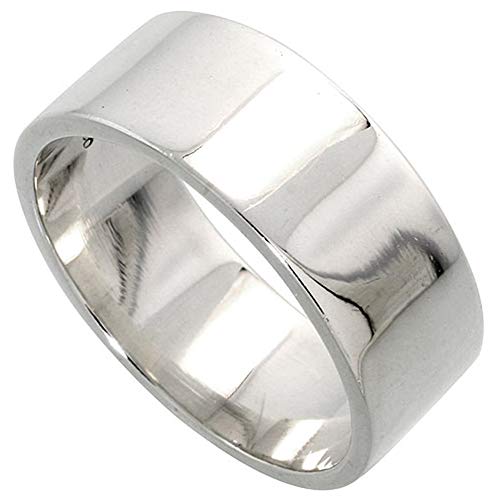 Plain Sterling Silver 8mm Flat Wedding Band Ring for Men and Women Pipe Cut High Polished Handmade, Sizes 5-14