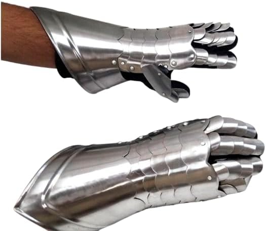 THOR INSTRUMENTS Medieval Knight Gauntlet Silver Metal Armor Glove Articulated Fingers Cosplay Costume Accessory Metal Armour Hand Gloves Pair with Inviting Decor Appeal
