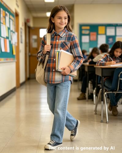 Image of SANGTREE Women and Girls Long Sleeve Flannel Casual Button Down Plaid Shirt