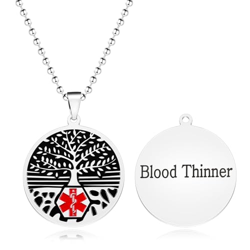 Oneress Collana Anticoagulante, Ciondolo di Allerta Rossa Personalizzato, Acciaio Inossidabile Durevole, Collana ID Condizione di Salute per Emergenze YA5053-Blood
