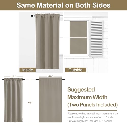 Image of Stone Blackout Curtains for Bedroom 63 Inches Long 2 Panels, Thermal Insulated Room Darkening Curtains for Living Room, Dual Rod Pocket Blackout Drapes, 2x40Wx63L Inches