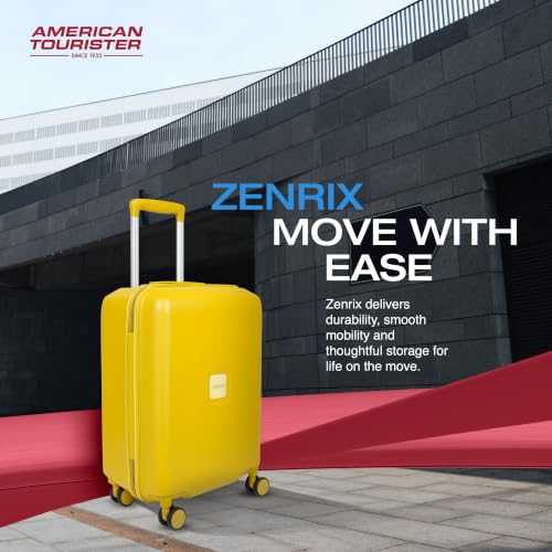 Image of American Tourister Zenrix | Cabin Trolley Bag (55 cm) | 360 8 Wheel Travel Luggage | Hard Case Polycarbonate Suitcase | Recessed TSA Lock | Yellow & Pale Yellow
