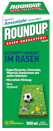 Roundup Rasen-Unkrautfrei Konzentrat 500ml - Effektive Unkrautbekämpfung, Schonend für Rasen, Tiefenwirksamkeit, Nicht Bienengefährlich