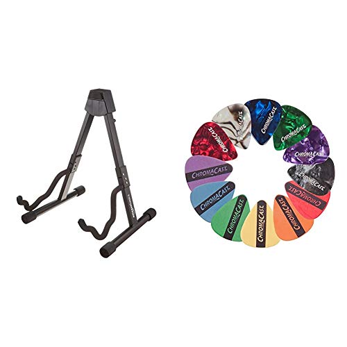 Amazon Basics Guitar Folding A-Frame Stand for Acoustic and Electric Guitars & ChromaCast CC-SAMPLE Sampler Guitar Picks (12 count)