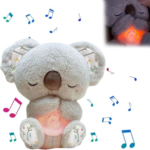 Relief Koala Breathing Stuffed Toy, Anxiety Relief Plush Breathing Animal, Sleeping Koala Plush Breathing with Music Lights and Rhythmic Breathing...