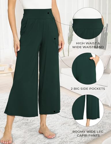 Image of GYS Bamboo Viscose Wide Leg Gaucho Cropped Pants, High Waist Capris Cloud-Soft Pajama Pants with Pockets, Flowy Yoga Pants