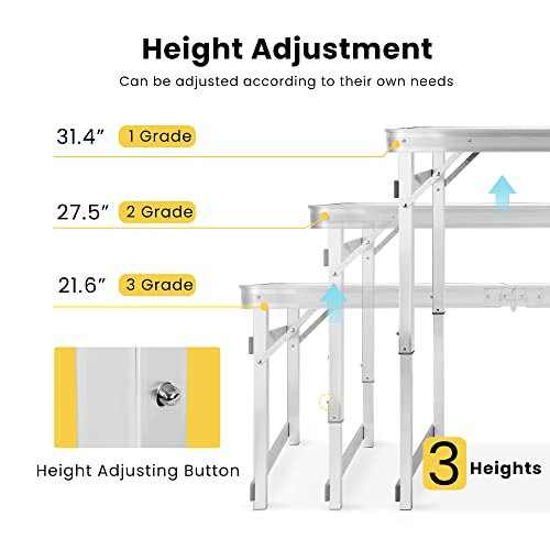 Vivohome 4 Ft Aluminum Portable 3 Adjustable Height Folding Picnic Table With 4 Stools Set Lightweight For Camping Bbq Party Backyard Indoor Outdoor #TOP4