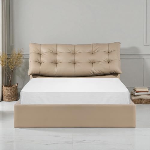 Image of The Attic Kona Queen Size Hydraulic Lift Storage Bed with Tufted Headboard Khakhi Beige