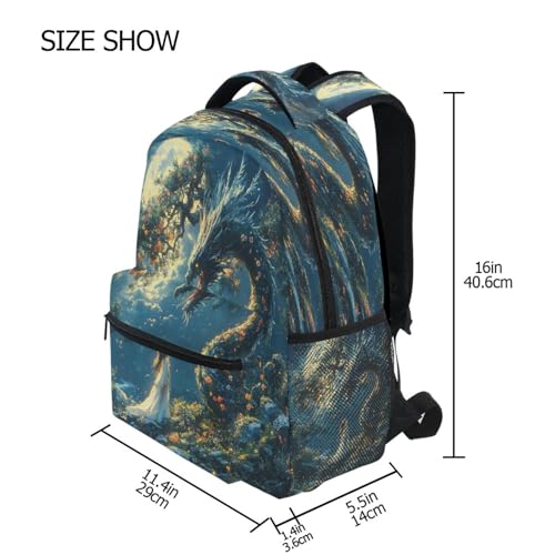 Moon Dragon Flower Landscape Backpack for School Boys Girls Adults Kids Bookbag Laptop Bag 15L4