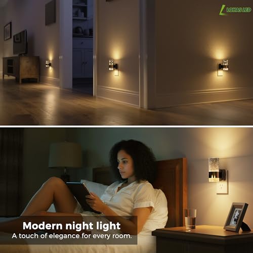 Image of L LOHAS LED Night Lights Plug into Wall, 2 Pack Acrylic Night Light,Dimmable Nightlight with 0-100 LM Adjustable Brightness, 3000K Plug in Night Light with Dusk to Dawn Sensor, for Bathroom Hallway