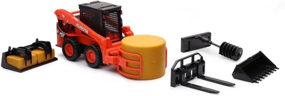NewRay Toys Kubota SSV65 with Accessories Set Battery Operated with Light and Sound, 1:18 Scale, Kids, Gift, Birthdays