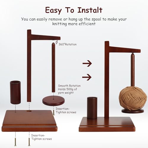 Image of Kytree Magnetic Yarn Holder for Crocheting, Wooden Yarn Spinner Rotating Pendulum Yarn Ball Dispenser Stand with Phone Stand Gifts for Knitting Crocheting Lovers