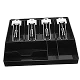 AUTSUPPL Cash Drawer Tray Removable Coin Compartments Portable Money Insert for Retail Shops Black Currency Till Replacement Organizer for Efficient Cash Management