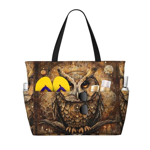 Sac fourre-tout chouette grand format noir | Sac à bandoulière hobo unique